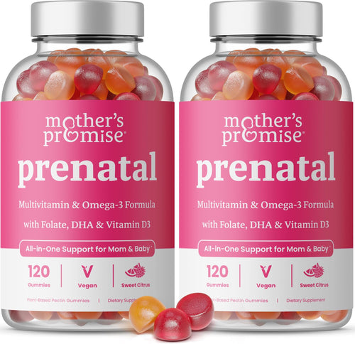 Prenatal Vitamin Gummies with DHA | Vegan Prenatal Vitamins for Women with Omega 3 Folate Choline & D3 Pregnancy Vitamins for Fetal Development | Gummy Multivitamin Supplement 120 Count (2-Pack)